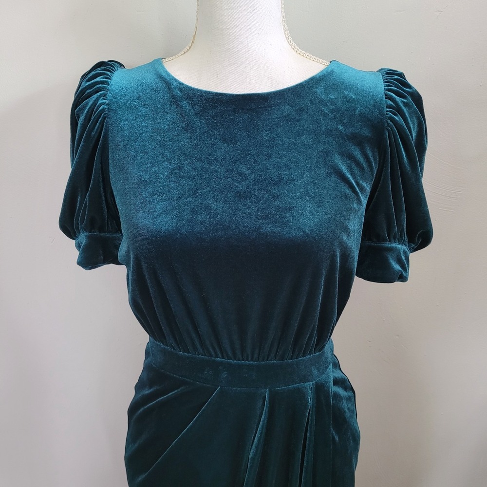 YUMI KIM Dress Size MEDIUM Tamra Midi Jewel Emerald Velvet Puff Sleeve - Picture 7 of 16